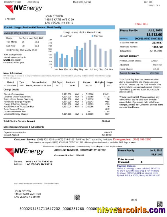 USA NV Energy utility bill, version 2